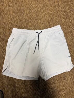 Men's White Athletic Shorts with Contrast Drawcord